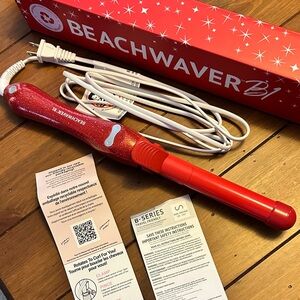 Beachwaver B1 Ceramic Rotating Curling Iron 1.25” Red Glitter